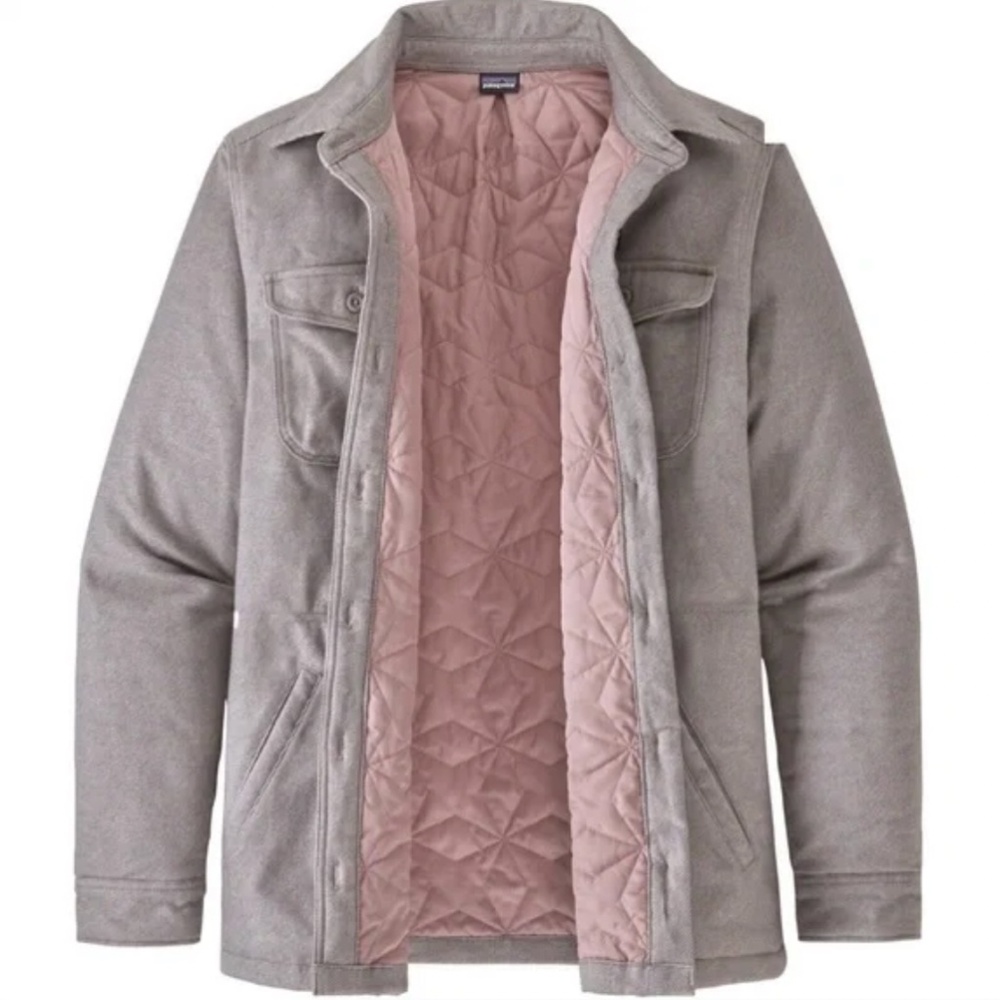 Patagonia Womens Fjord Flannel Shirt Jacket Gray/Taupe Quilt Lined, Medium